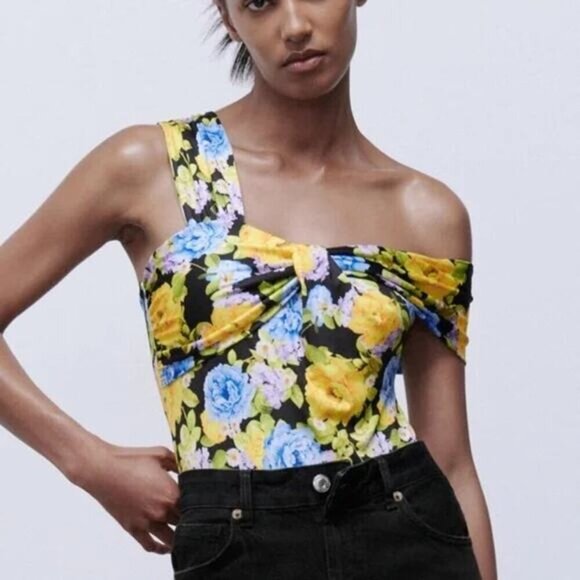 NWT ZARA Knotted Floral Printed Bodysuit Sz Small - Picture 4 of 11